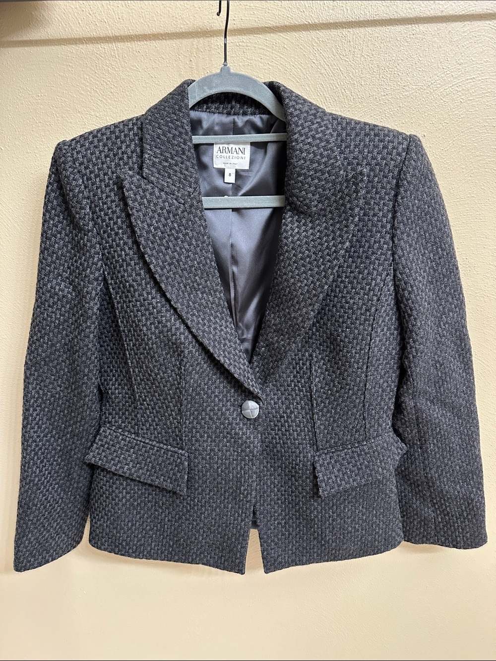 Vintage Armani Collezioni Dark Charcoal Textured Wooo Single-Button Blazer